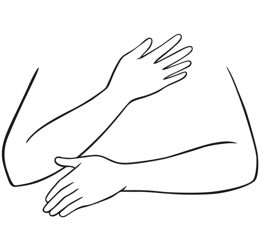 line drawing of person embracing themselves