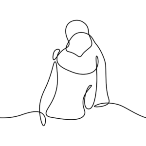 line drawing of 2 people embracing